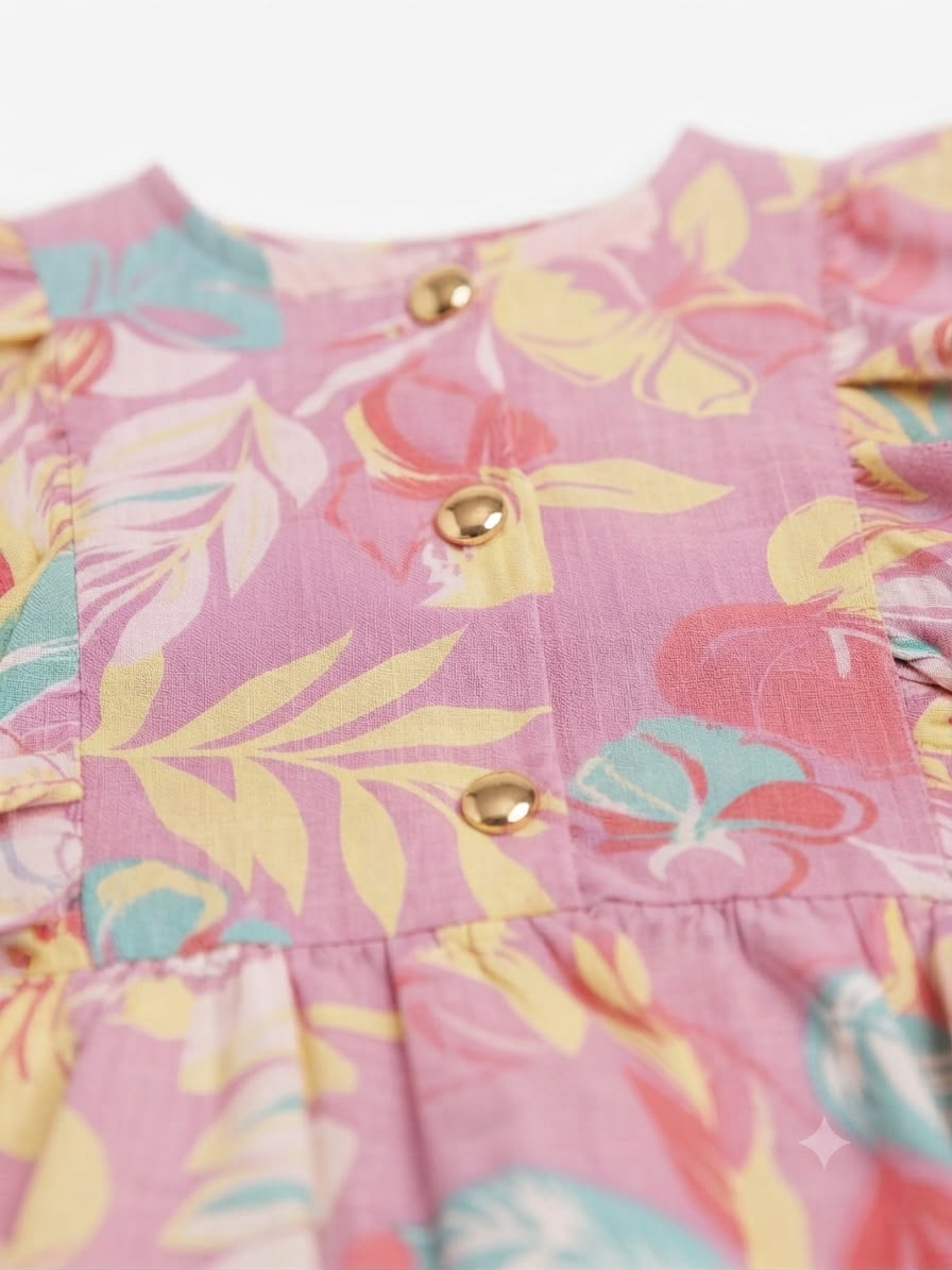 Blusa niña rosa con estampado trópico Olanes