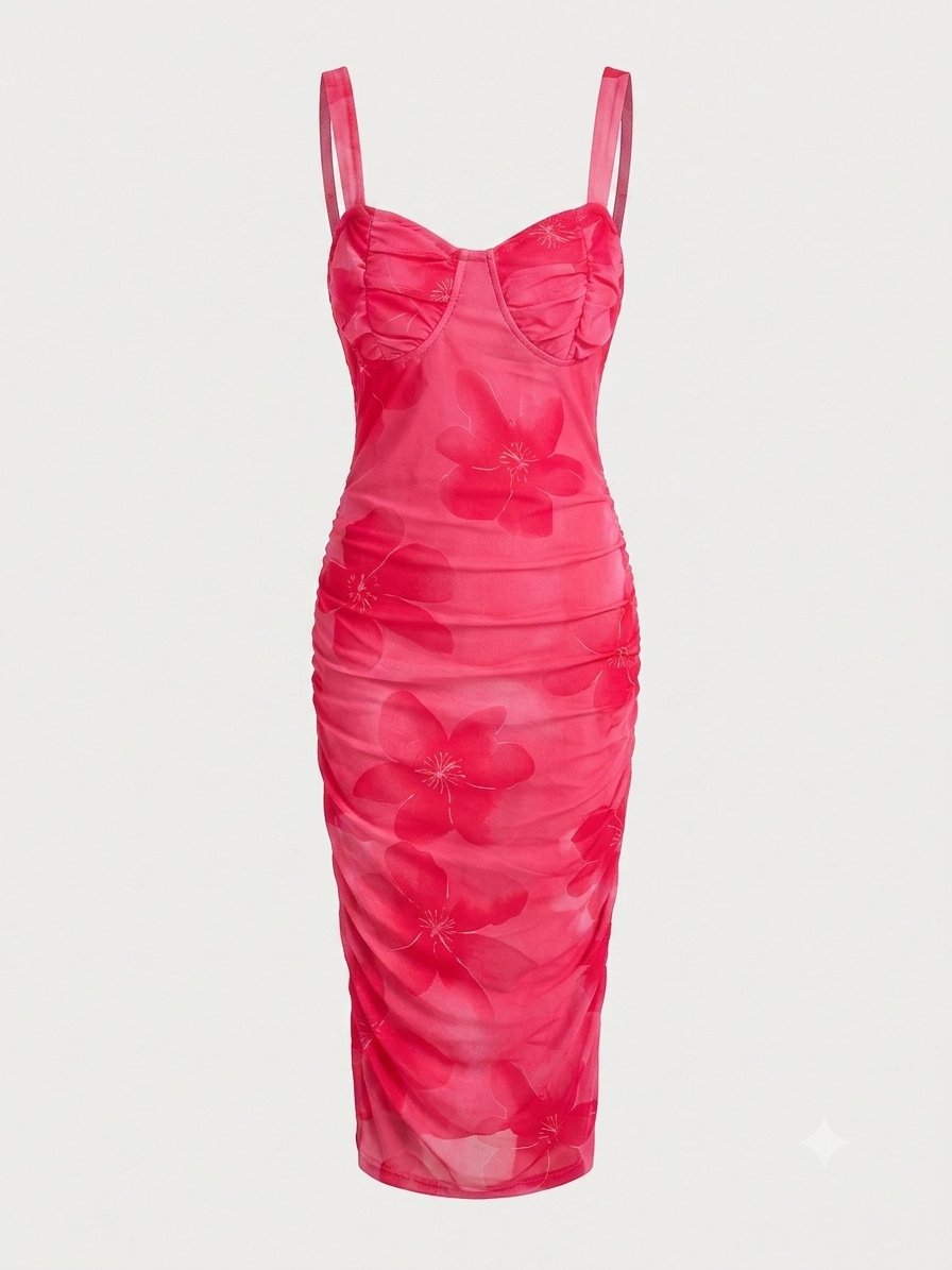 Vestido dama extra chica rosa con flores SH@IN