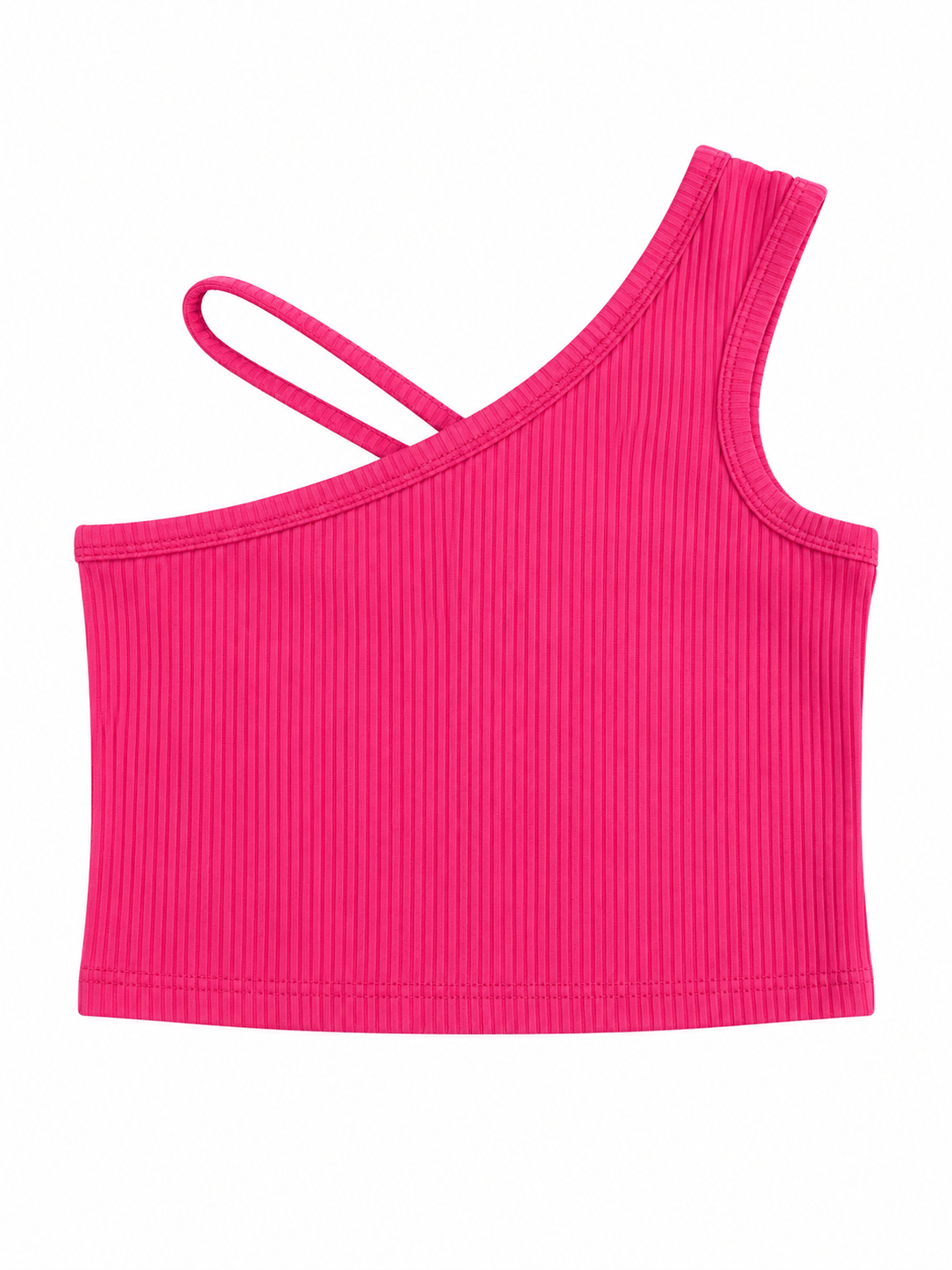 Blusa niña crop fucsia de un hombro moderno