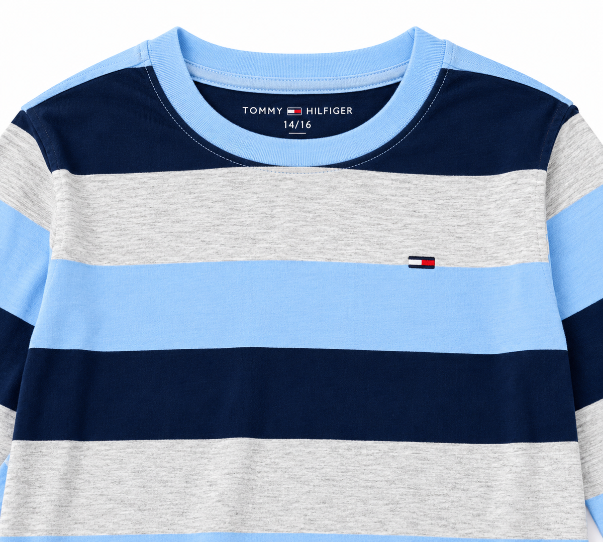 Playera niño manga larga a rayas azules
