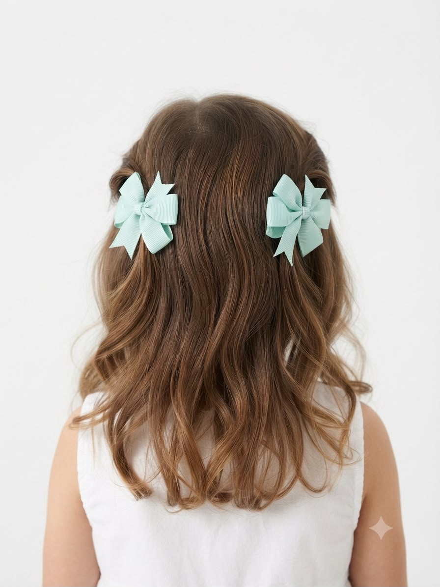 Moño Par Niña Verde Menta