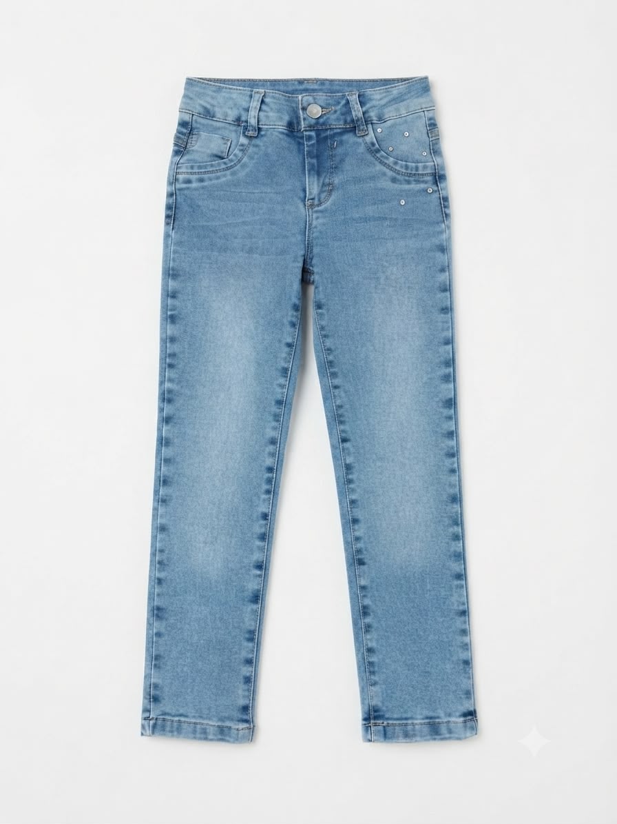 Pantalón niña mezclilla recto con brillos