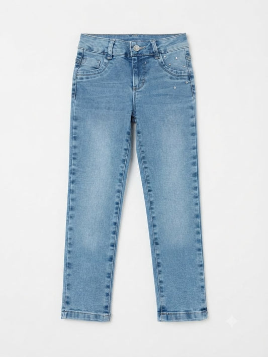 Pantalón niña mezclilla recto con brillos