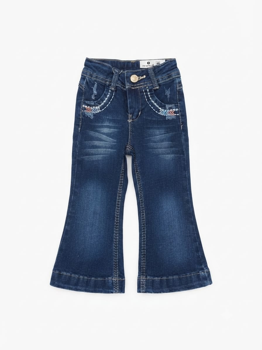 Pantalón Niña acampanado mezclilla bordado decorativo