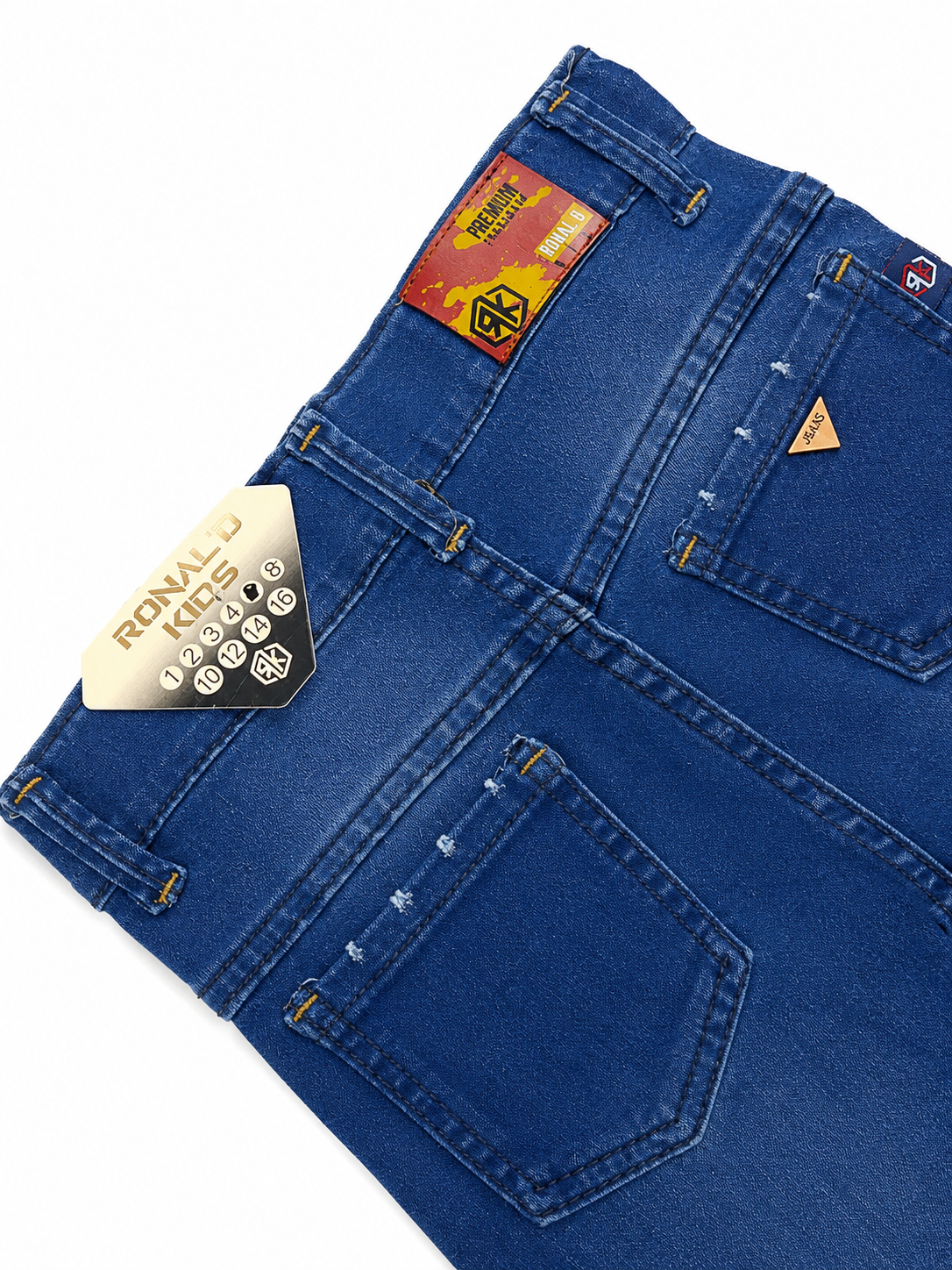 Pantalón niño cargo mezclilla azul con bolsas laterales