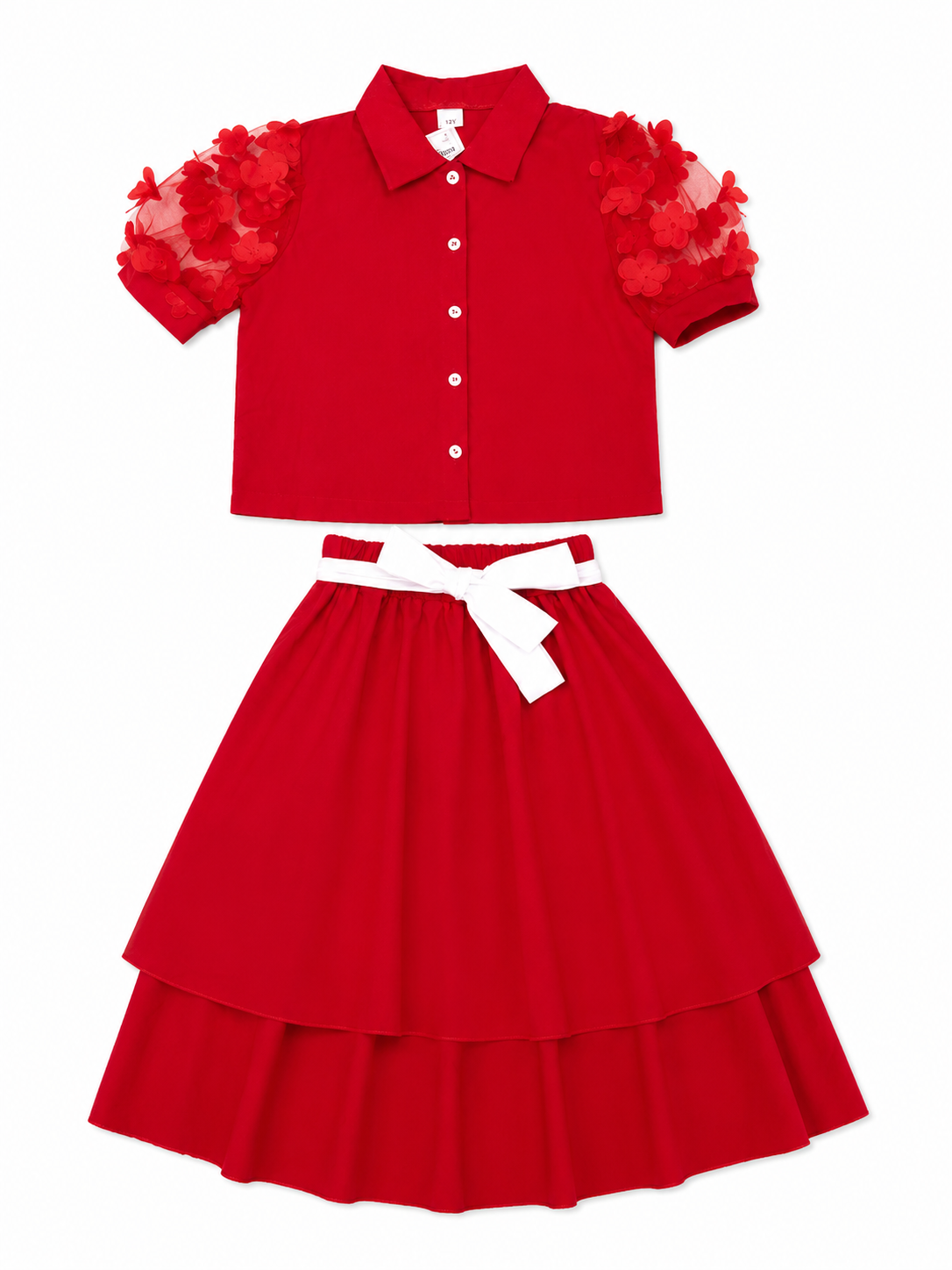 Set niña con blusa de manga florales y falda de Olanes