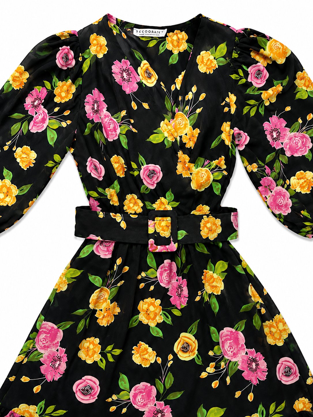 Vestido Dama OFERTA Floral Manga Larga Escote Cruzado con Cinturón