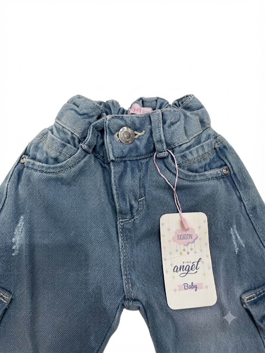 Pantalón niña cargo de mezclilla azul claro