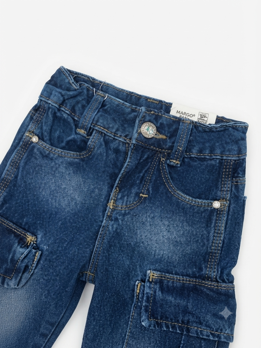 Pantalón niña cargo de mezclilla azul
