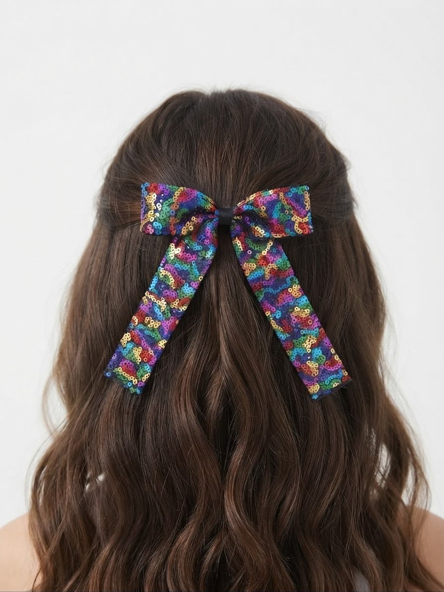 Moño chico niña multicolor de lentejuelas