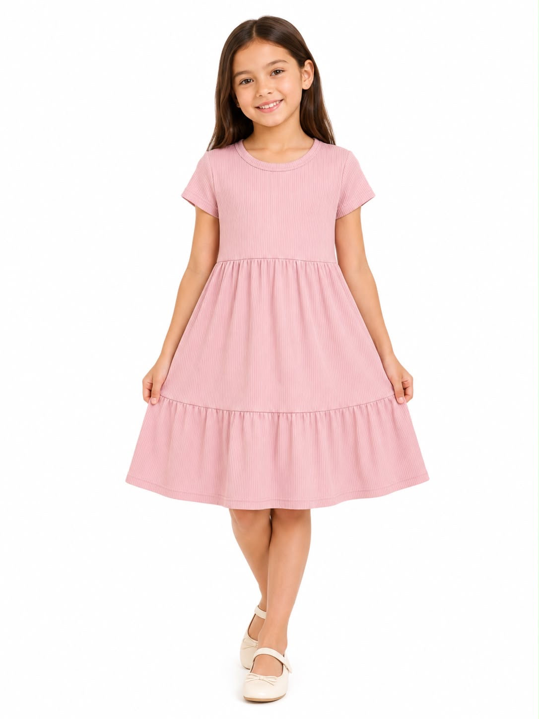 Vestido niña básico de algodón acanalado