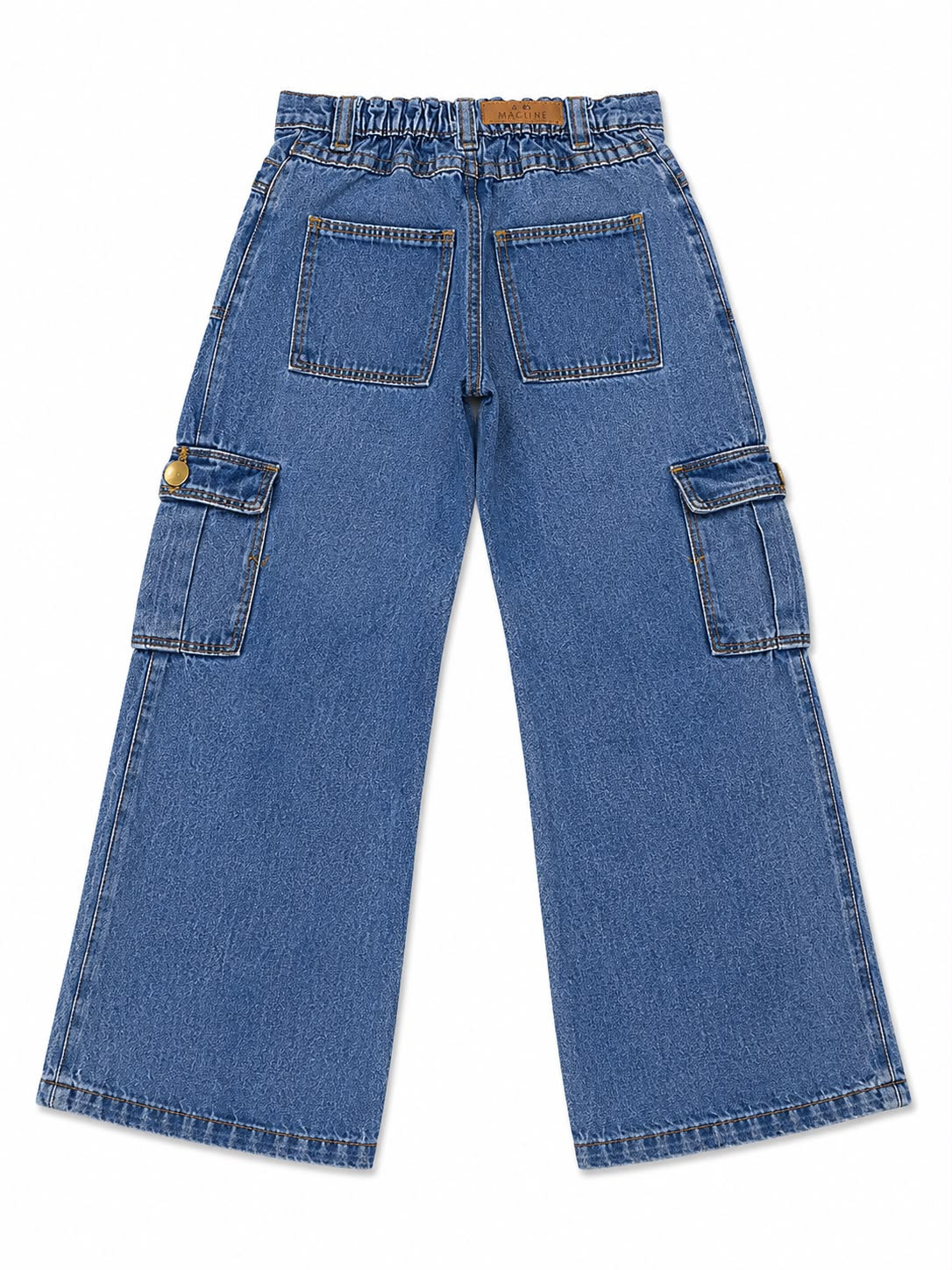 Pantalón niña cargo de mezclilla con pierna amplia
