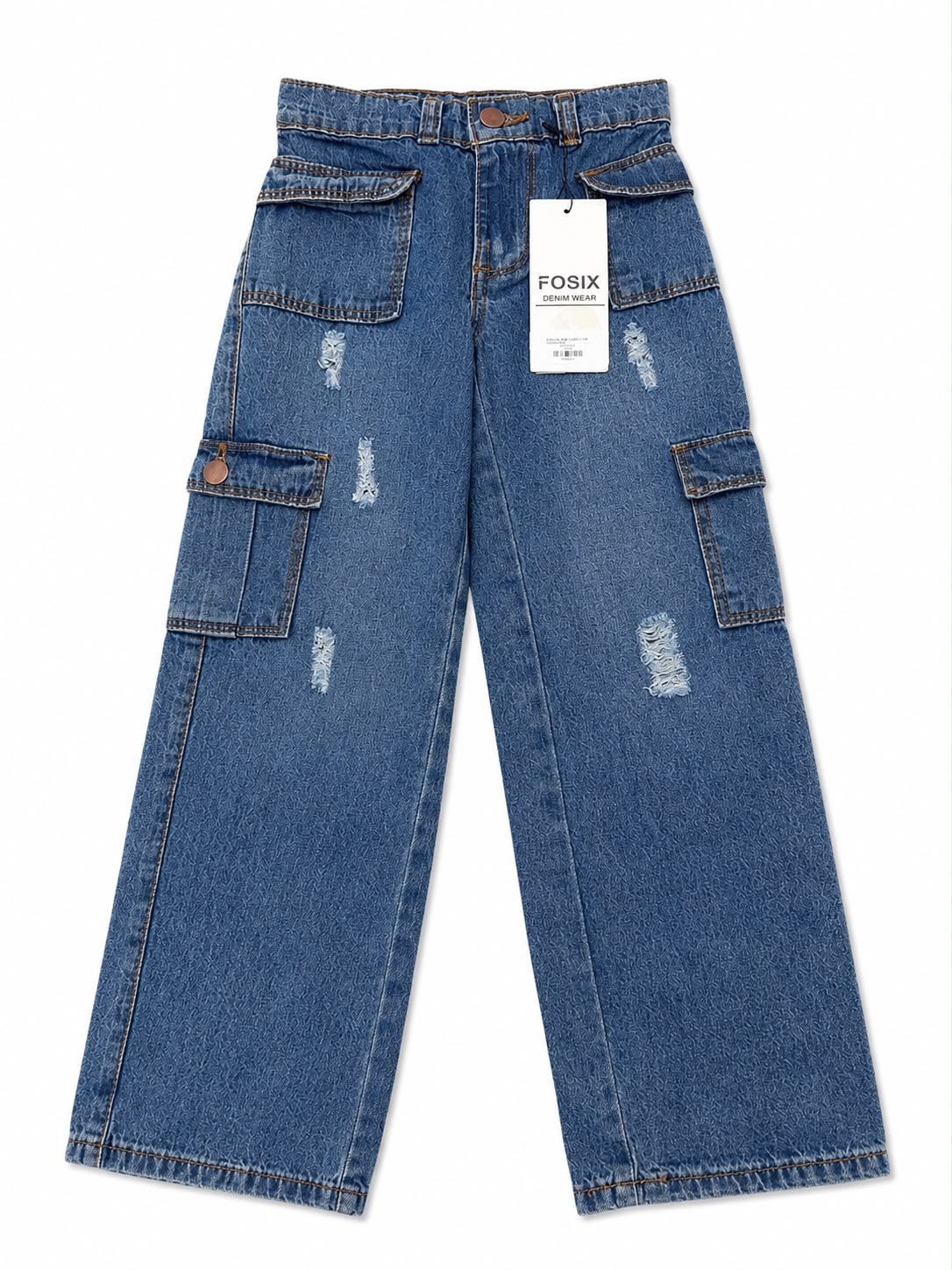 Pantalón niña cargo de mezclilla detalles desgastados