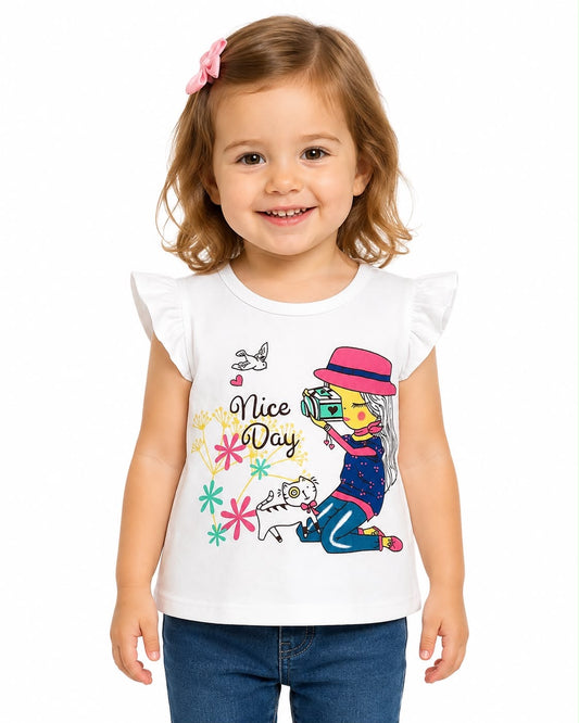 Blusa niña con Olanes y estampado nice Dary
