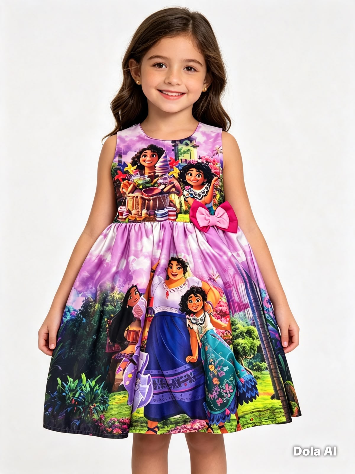 Vestido niña lila con estampado de familia mágica