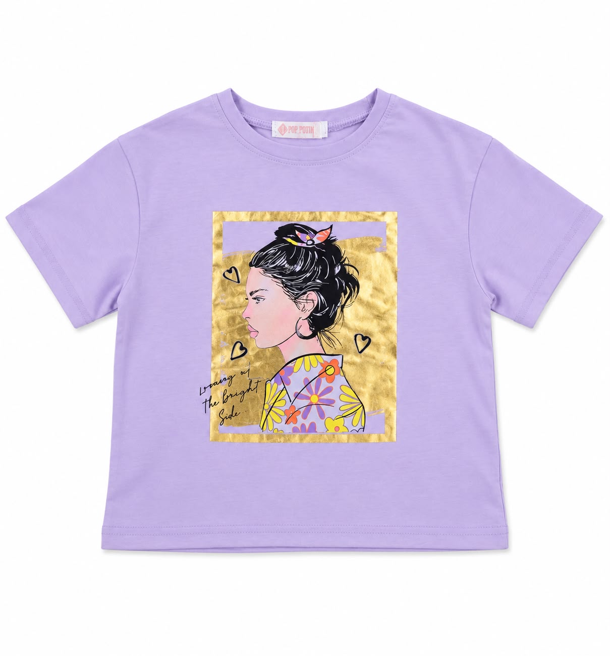 Playera niña lila con estampado gráfico