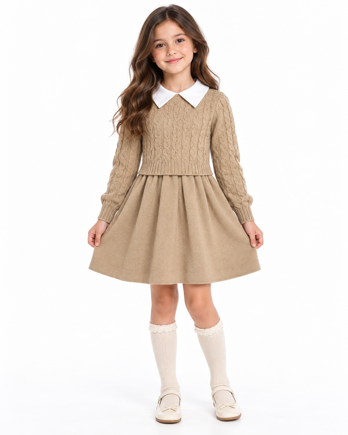 Vestido niña tejido con cuello blanco