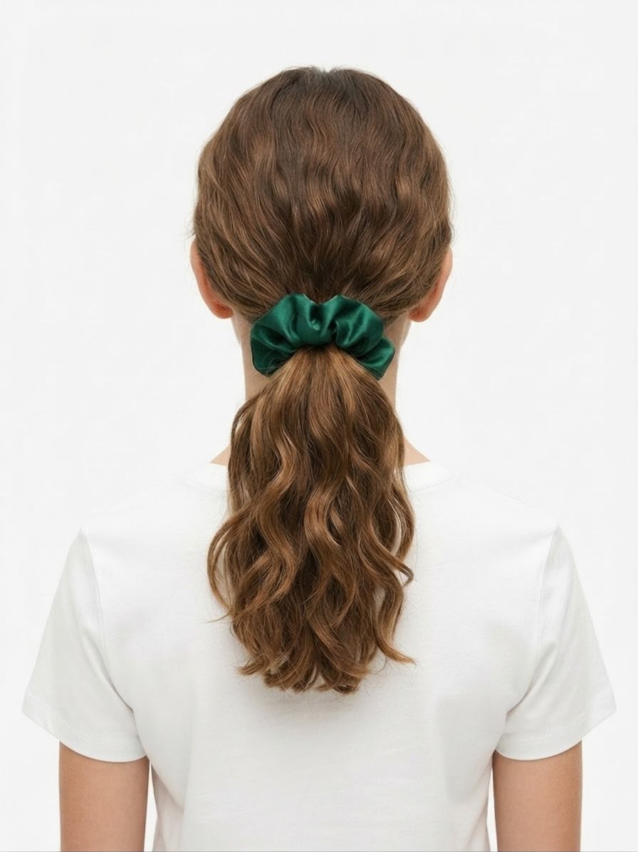 Liga cabello accesorio satinada verde esmeralda