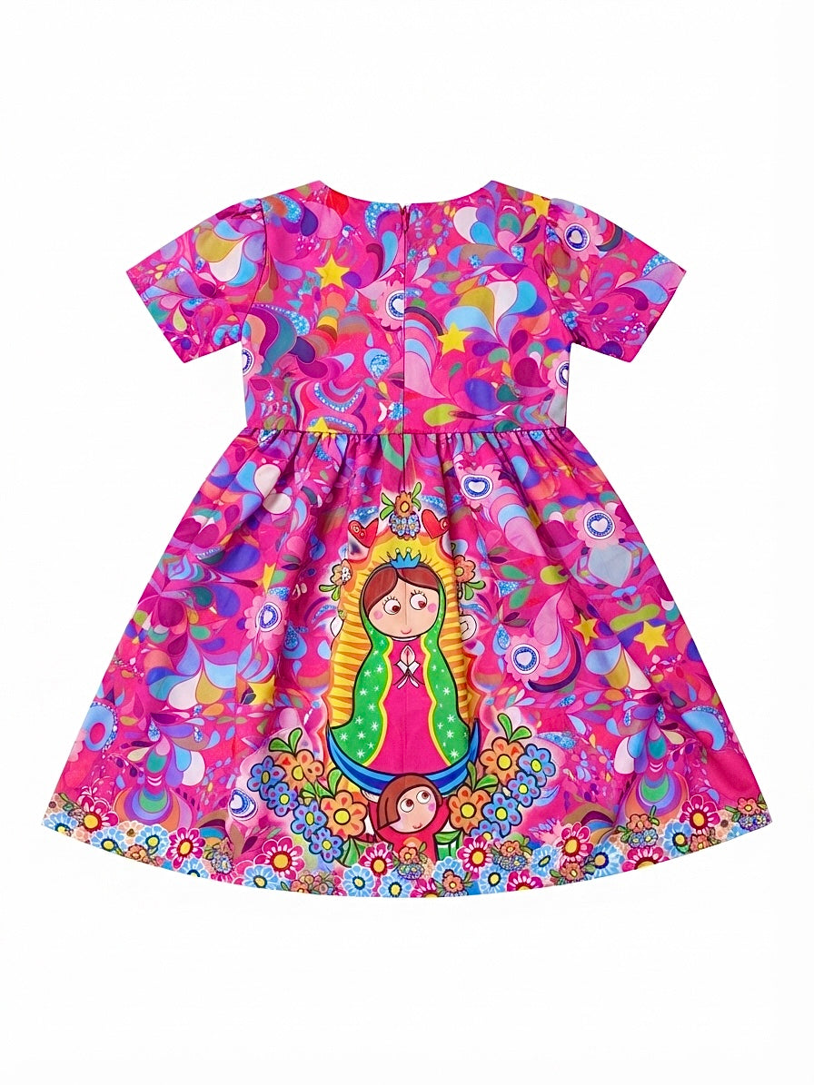Vestido niña estampado inspirado en la Virgen de Guadalupe – Color, tradición y alegría