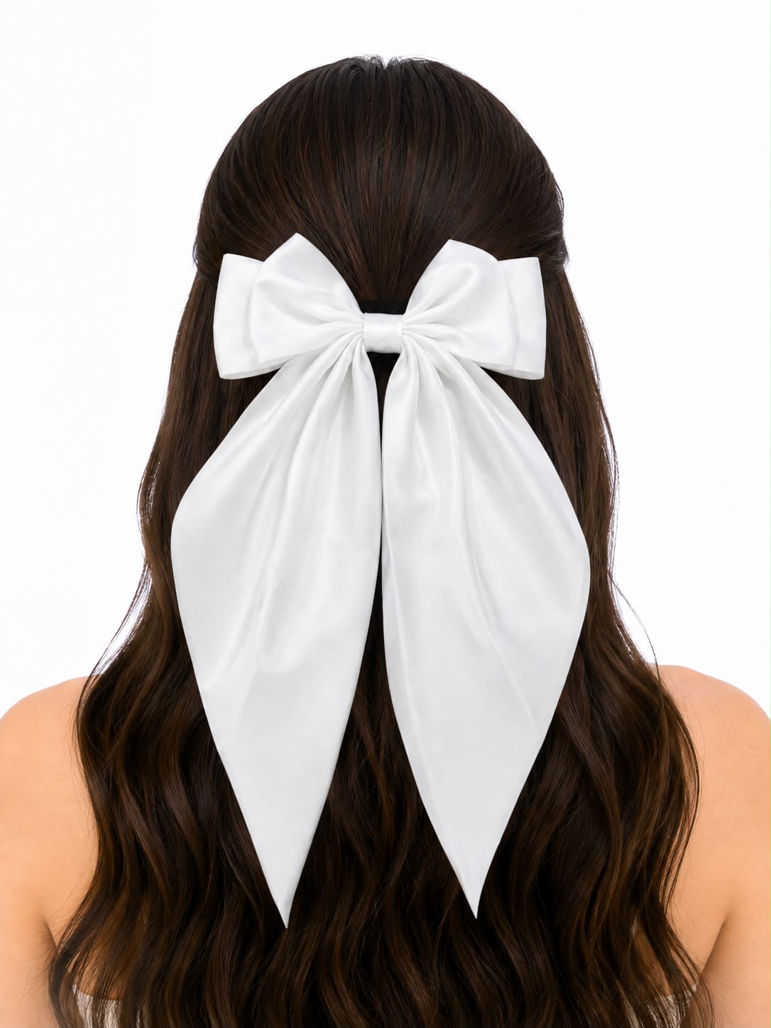 Moño coquette niña blanco elegante con tiras largas