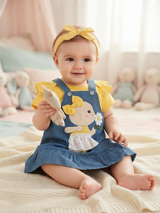 Set niña meses con vestido tipo overol y diadema