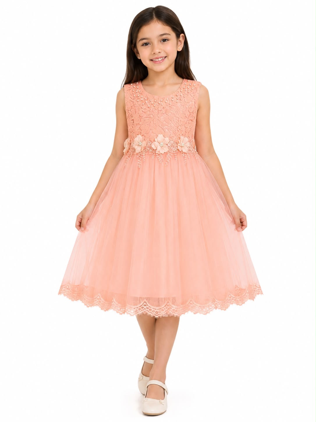 Vestido niña de fiesta con flores y tul