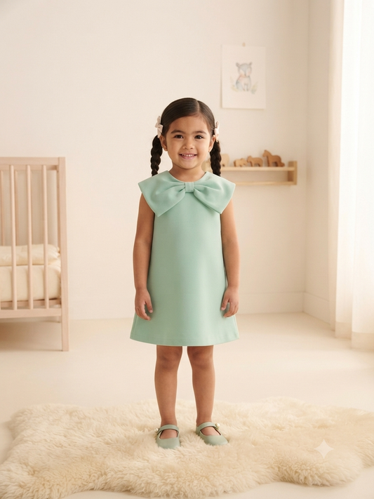 Vestido niña verde menta con moño grande
