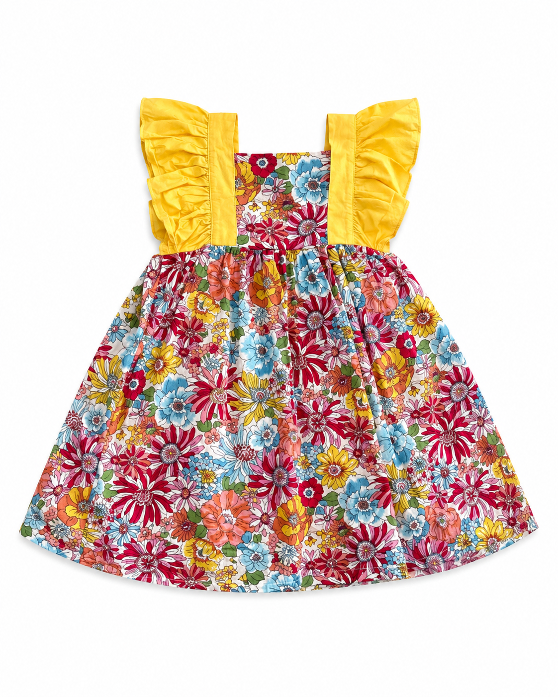 Vestido niña meses floral con olanes amarillos