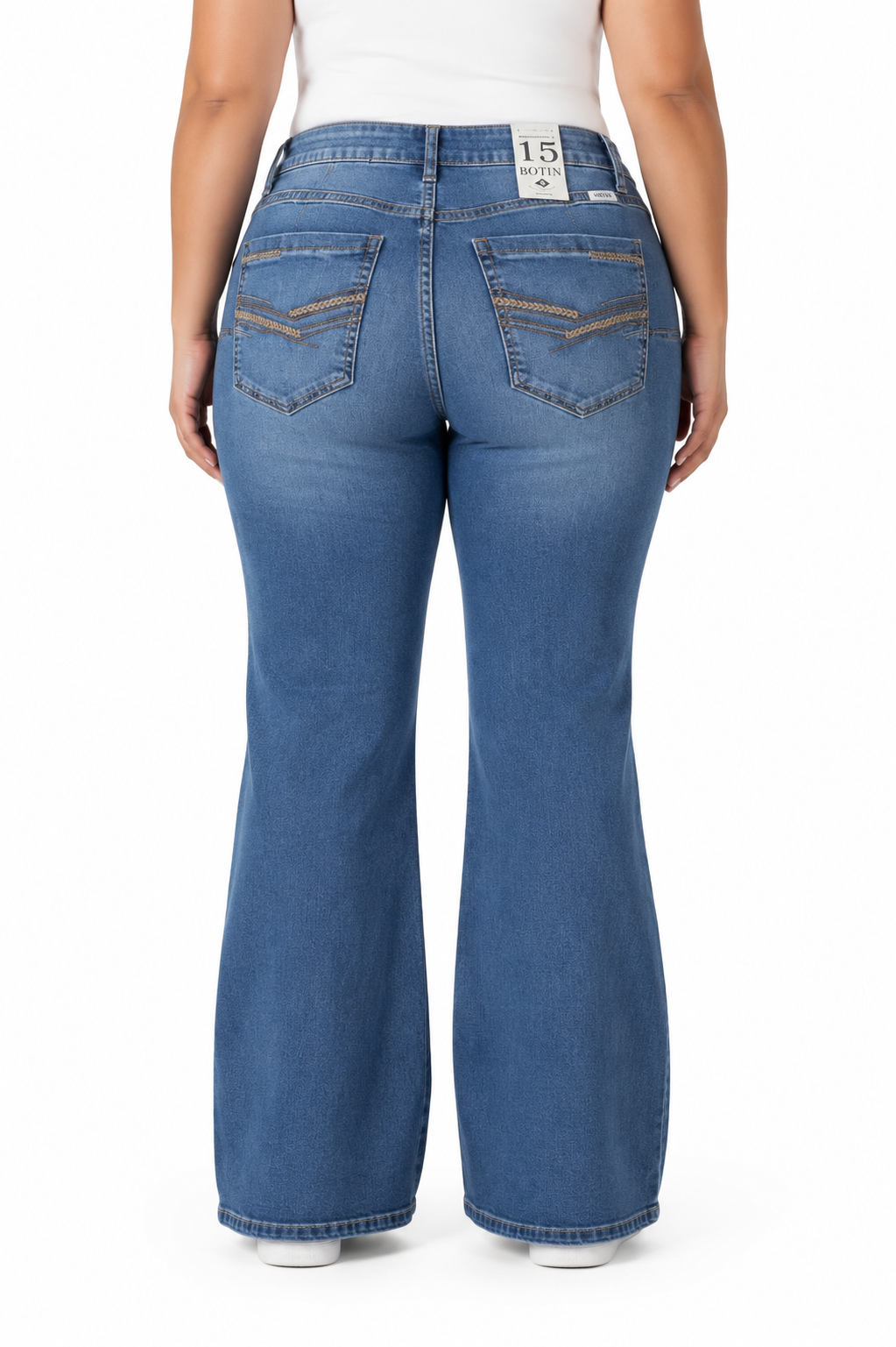 Pantalón dama mezclilla bootcut plus con detalles desgastados