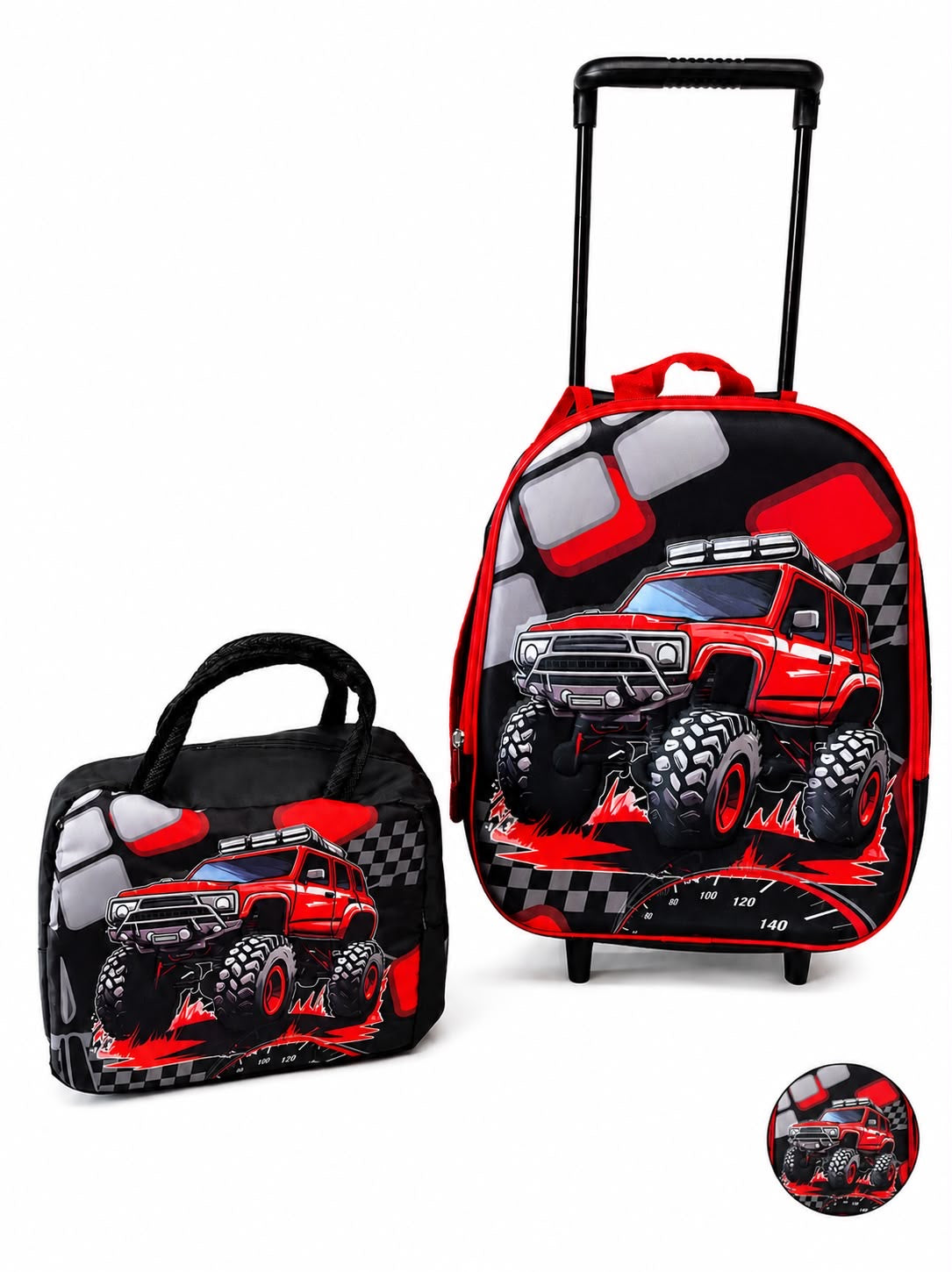 Mochila escolar con carrito carreras 4X4