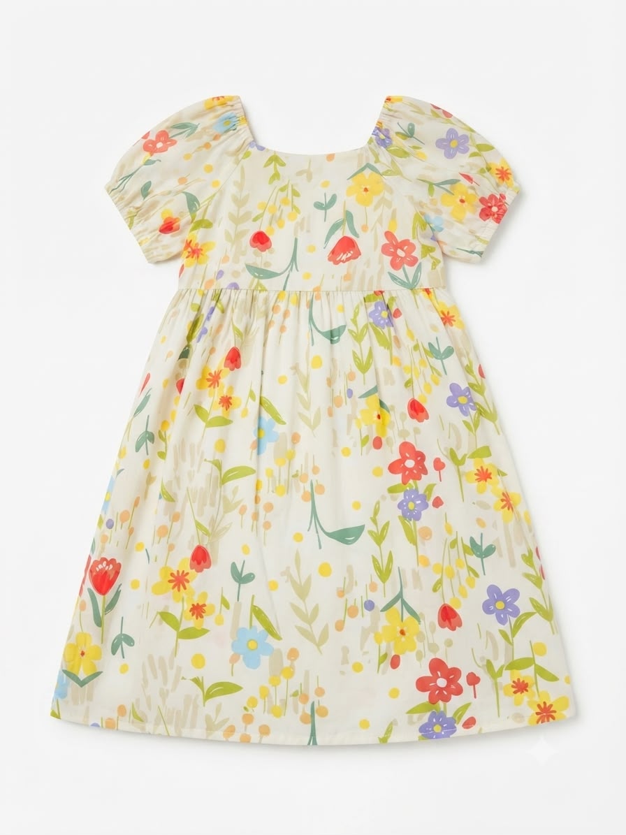 Vestido niña floral de manga abullanada