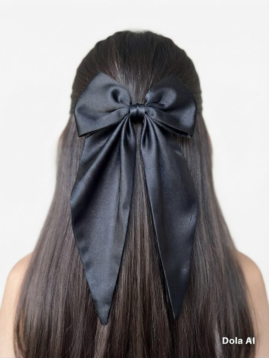 🎀 Moño coquette niña negro satinado