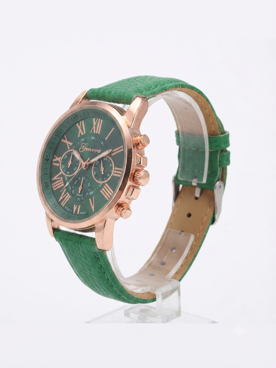 Reloj dama correa verde bisel oro rosa carátula verde