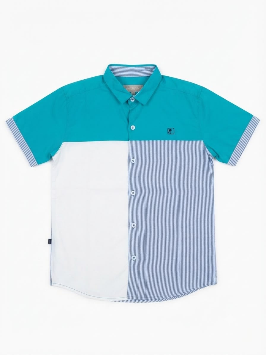 Camisa niño manga corta combinada azul