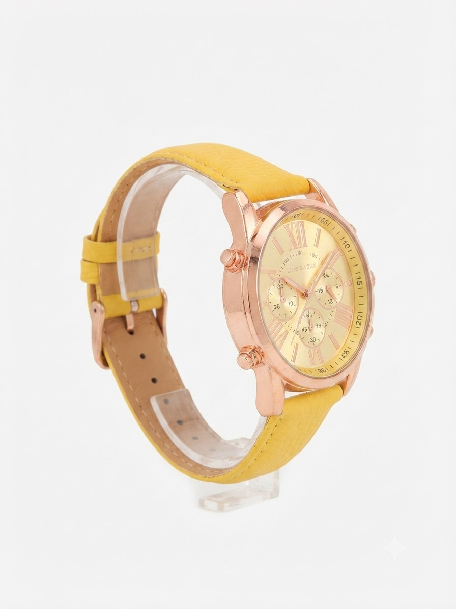 Reloj dama amarillo con bisel oro rosa y carátula dorada