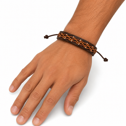 Pulsera caballero ajustable con detalle tejido 🤎