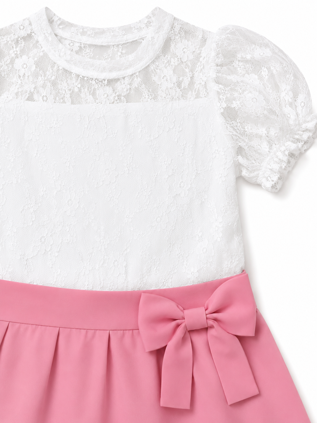 Set niña con blusa de encaje y falda rosa
