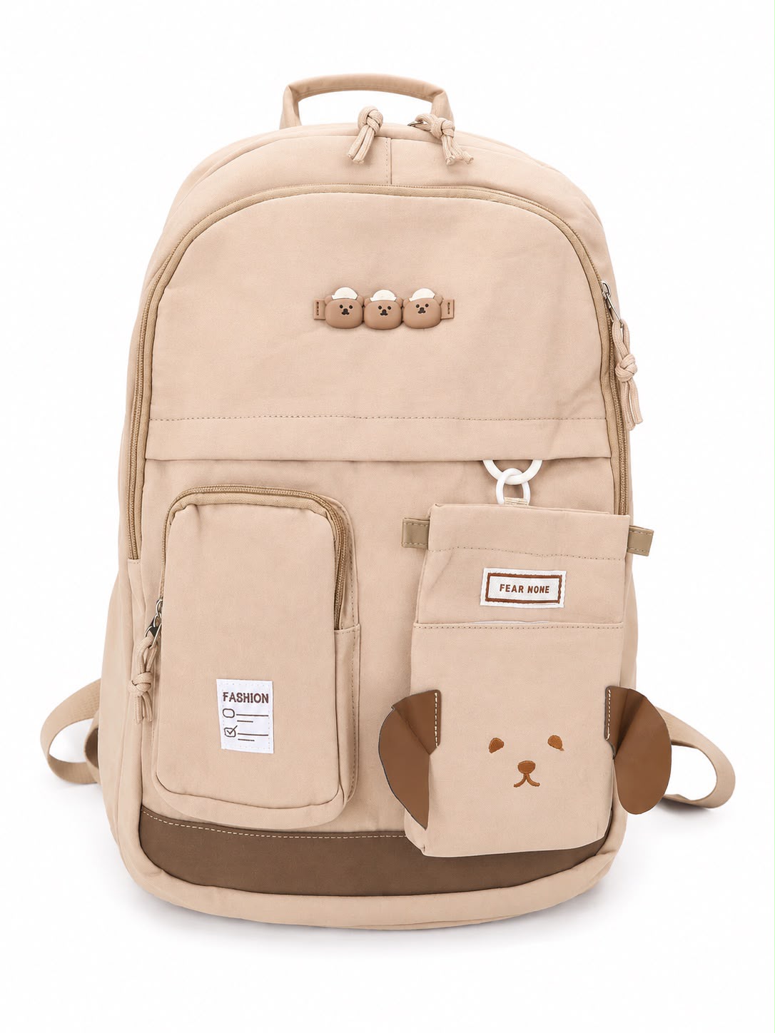 Mochila juvenil color beige con diseño de perrito