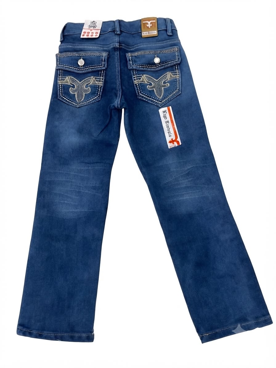 Pantalón niño vaquero de mezclilla con bordado en bolsas – Azul medio