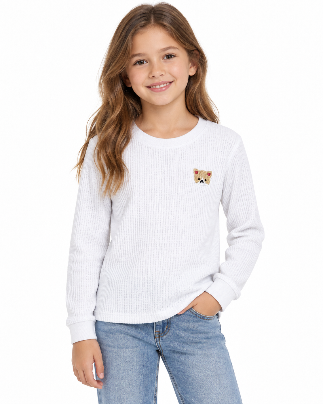 Blusa niña blanca manga larga con bordado