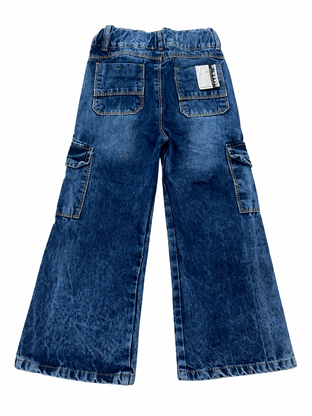 Pantalón niña mezclilla cargo wide leg bolsas laterales