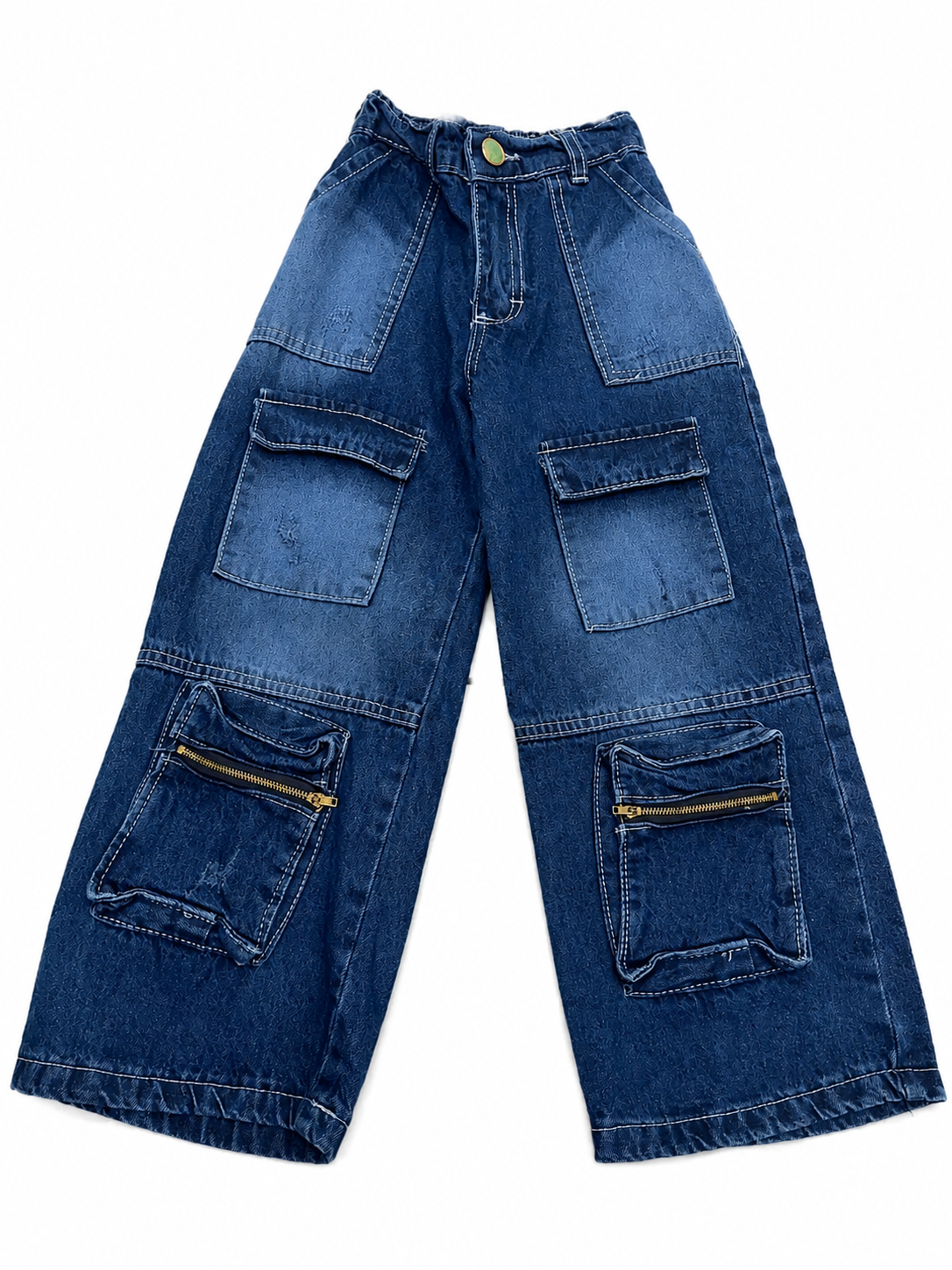 Pantalón niña cargo mezclilla wide las bolsas y cierres