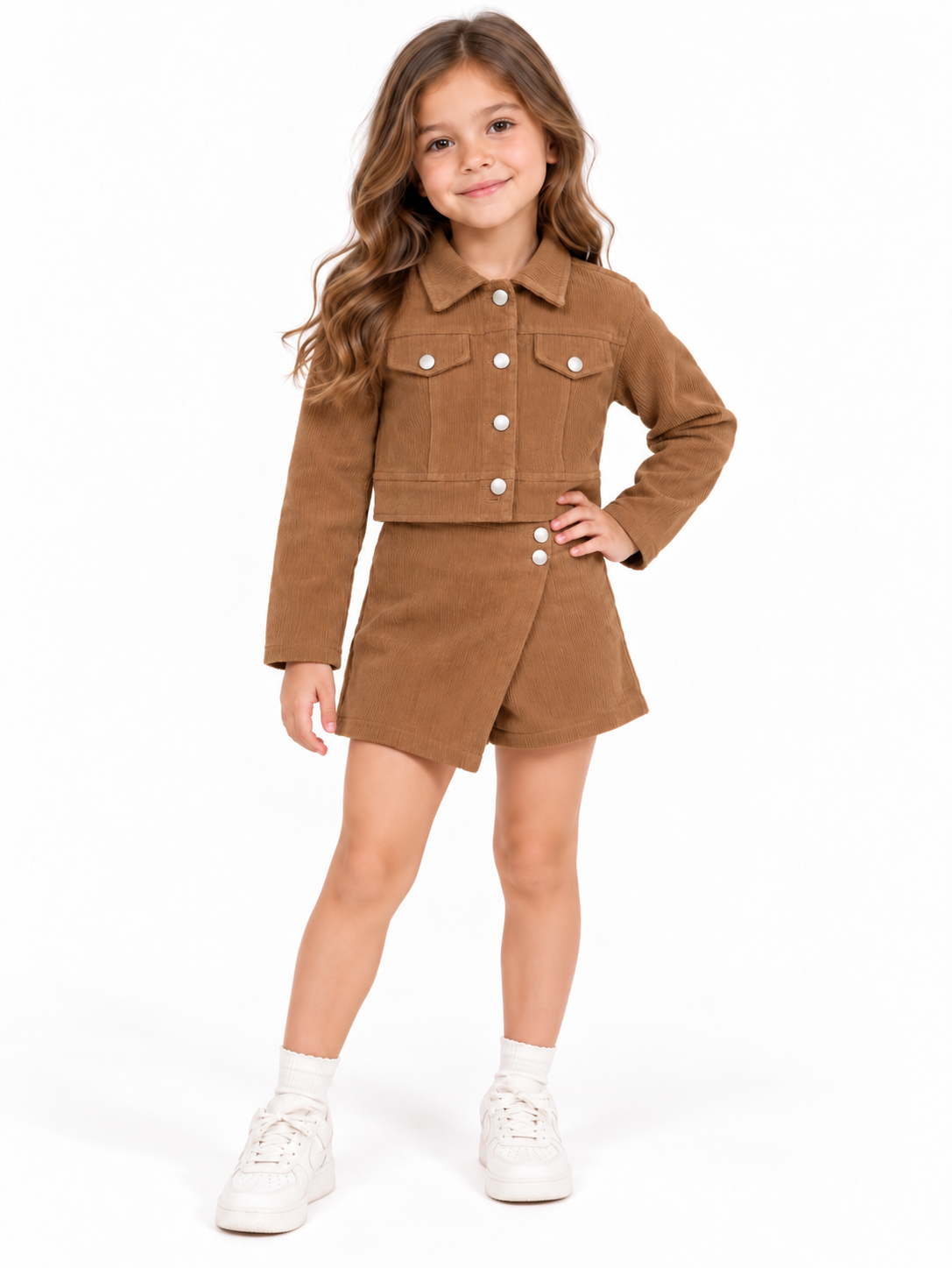 Set Niña de 2 Piezas con Chaqueta y Falda Short de Pana 🤎