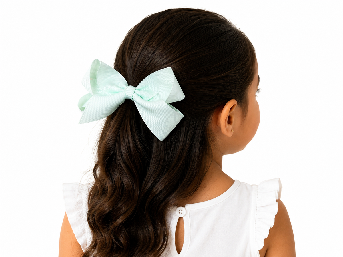 Moño para niña grande verde menta clásico 🎀