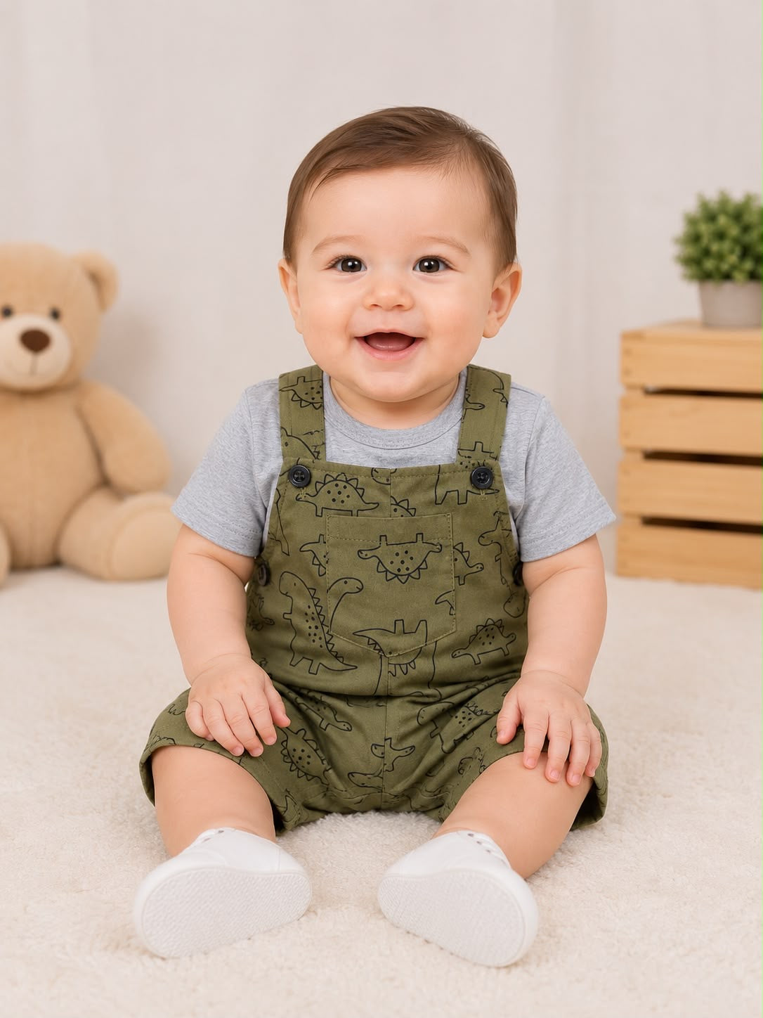 Set niña con jumper de dinosaurios y playera gris
