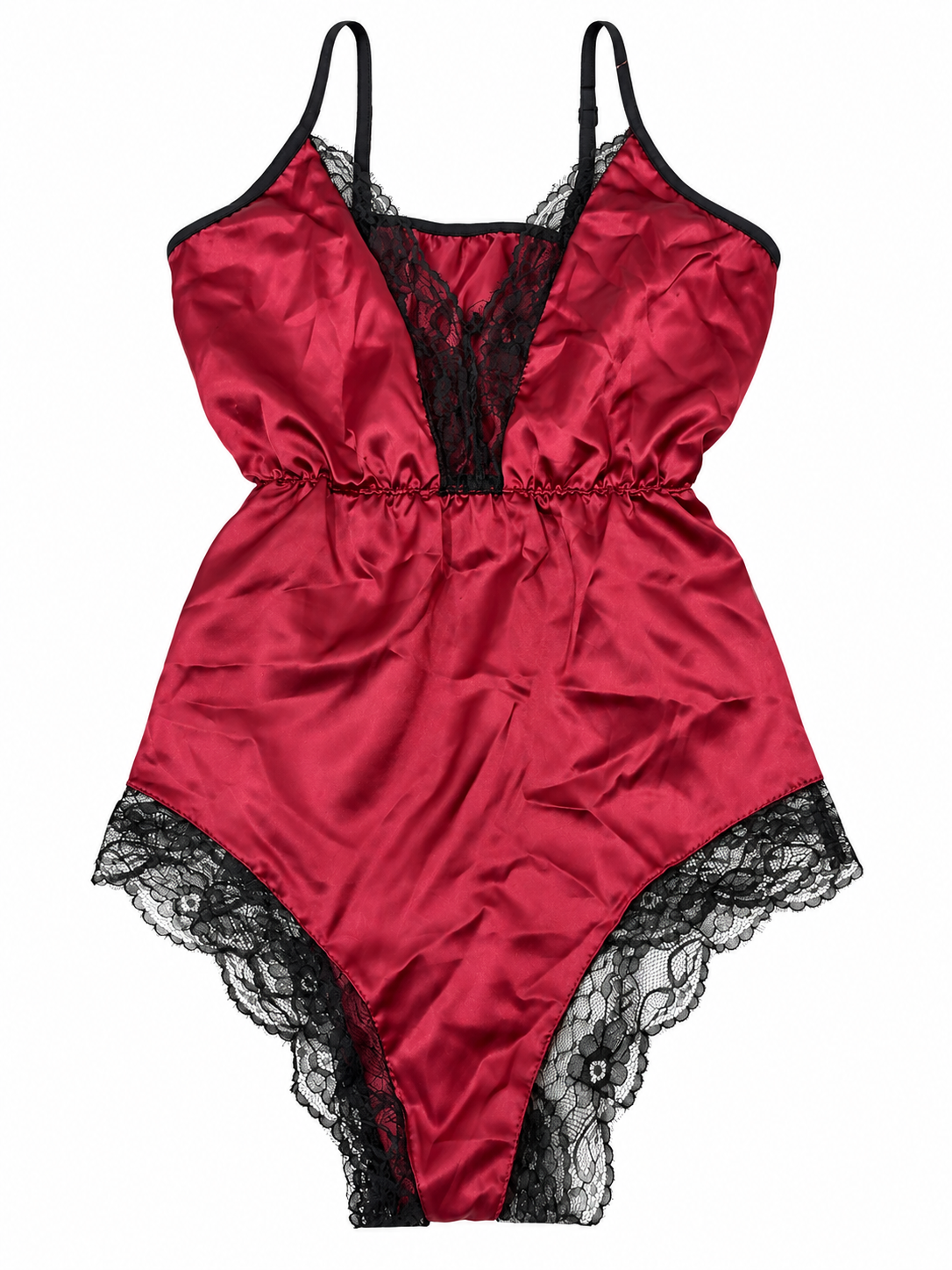 Pijama dama satinada con encaje y tirantes ajustables