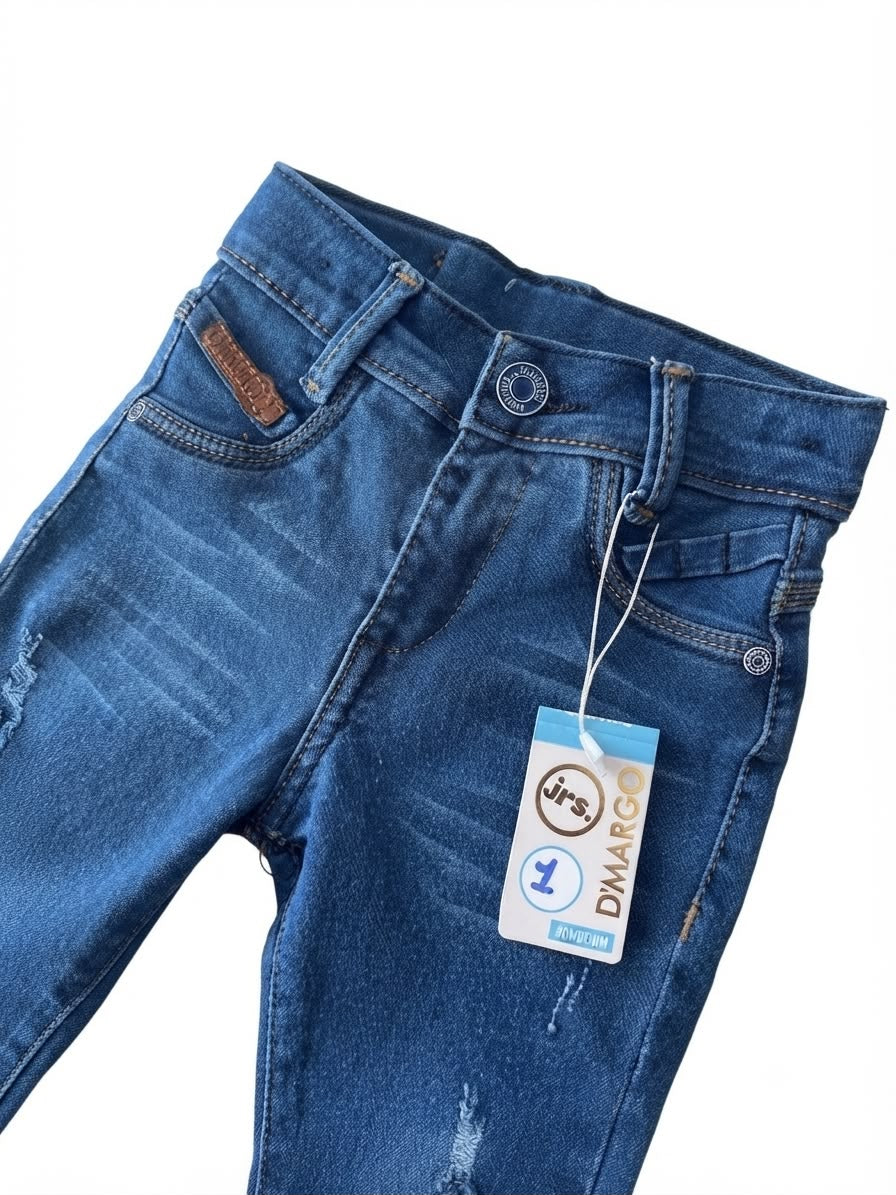 Pantalón niño mezclilla azul con detalles desgastados