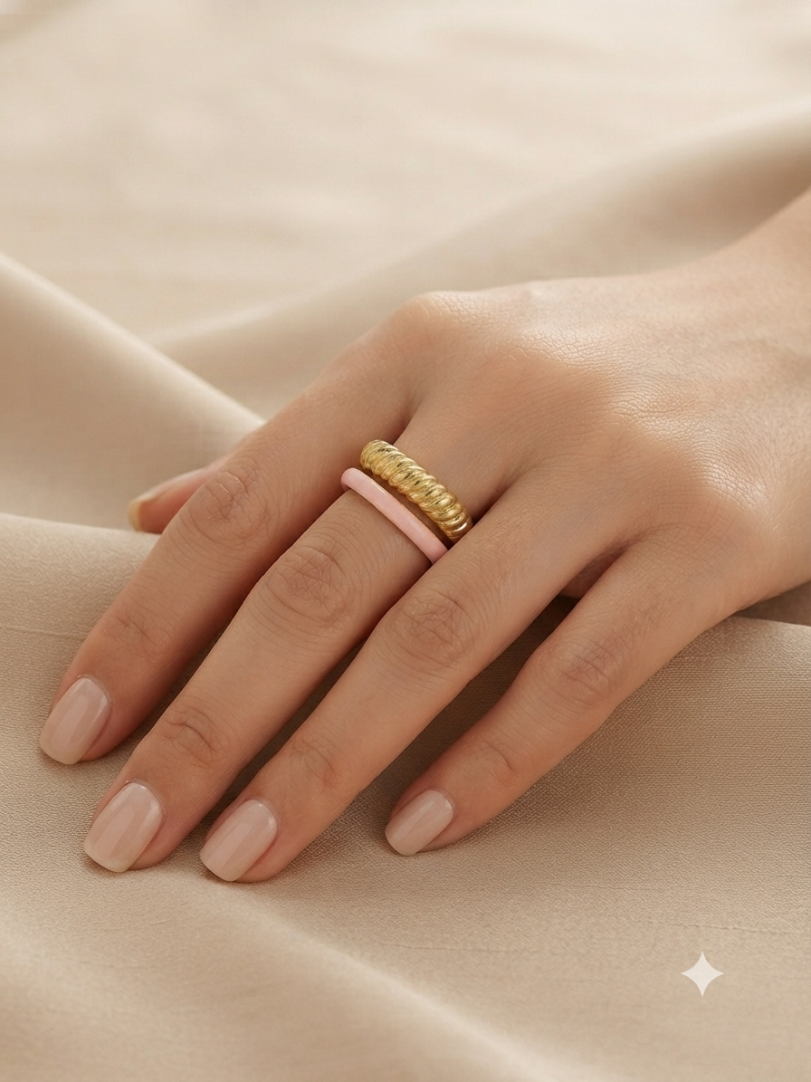 ✨ Anillo dama dorado con detalle rosa