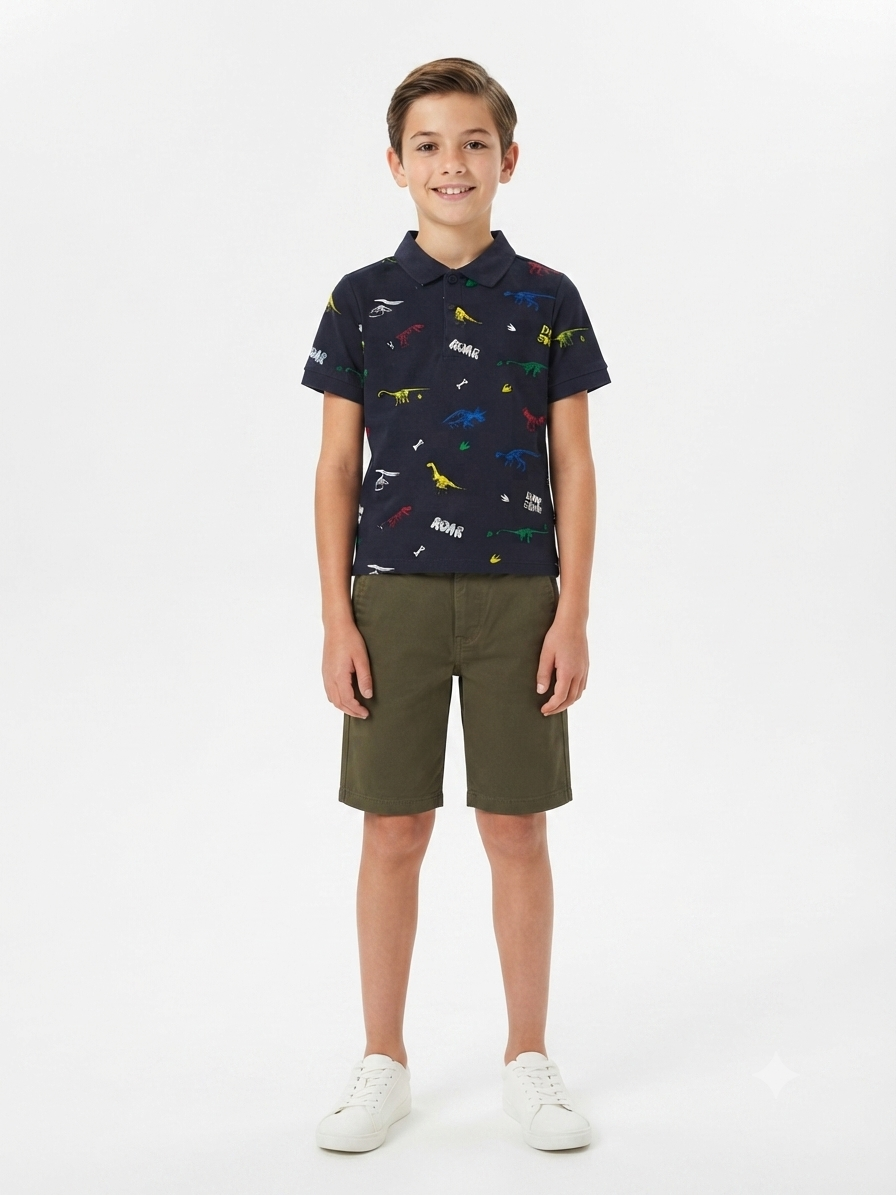 Set niño tipo polo estampado dinosaurios con short casual