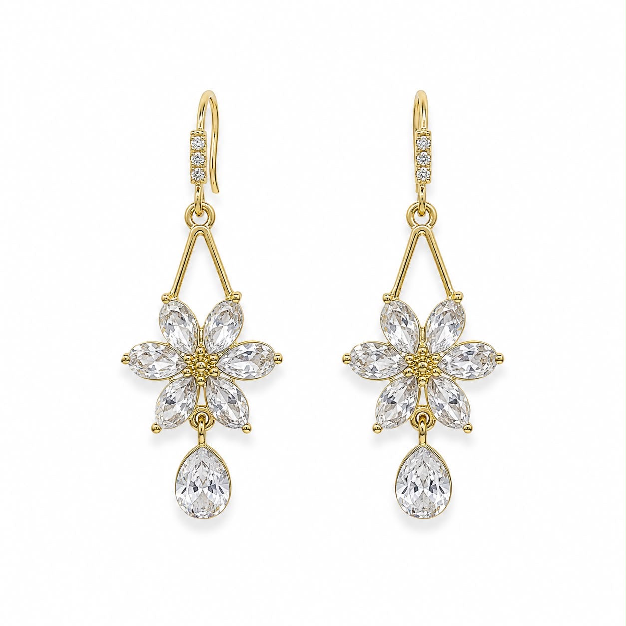 Aretes colgantes dorados flor de cristales